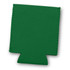 A green stubby cooler with a flat design and a base for beverage bottles. It features a stitched edge and has a logo.