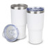 A drink bottle set featuring two white insulated tumblers with stainless steel accents and clear lids.