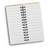 An open notebook with blank pages and a spiral binding, featuring a wooden cover.