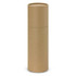 A drink bottle with a bamboo lid in a cylindrical kraft cardboard packaging. The bottle features a logo.