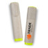 A set of two highlighters featuring a natural, textured body and bright yellow tips, each with a branding logo.
