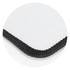 A deluxe mouse mat featuring a white surface and a black stitched border. It has a logo in the corner.