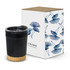 A double wall cup in black with a textured gold base, accompanied by a decorative box featuring a floral design.