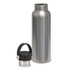 A drink bottle made of stainless steel with a removable black carry lid. It features a sleek, polished finish.