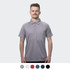 A grey men's polo shirt displayed on a model, featuring a collar and a logo. Available in multiple colours.