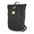 A dark green roll-top backpack featuring a front pocket and branding. It has adjustable shoulder straps and a top handle.