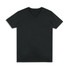 A black men's T-shirt featuring a V-neck design and short sleeves, with a subtle logo.