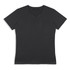A black women's T-shirt with a V-neck and short sleeves, featuring a logo on the label.