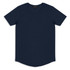 A navy blue men's t-shirt featuring a round neckline and short sleeves. The shirt has a branding logo.