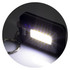 A black key ring light with a rectangular LED panel, emitting a bright white light. It features a metal keychain.