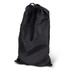 A black drawstring bag made of fabric, suitable for carrying sports equipment or accessories.