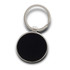 A round key ring in silver with a black centre, featuring a metallic finish.