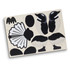 A wooden model kit featuring black and white pieces for assembling a fantail bird, with a natural wood base.
