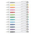 A collection of white barrel pens in various colours, featuring a sleek design and silver accents.