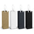 A set of four wine ribbon handle paper bags in gold, white, navy, and black, featuring white handles and a logo.