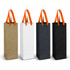 A set of four paper bags in olive green, white, black, and charcoal, each with orange ribbon handles.