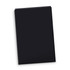 A black notepad holder with a sleek, minimalist design, featuring stitching along the edges and a logo.