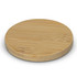 A round bamboo coaster with a smooth, natural finish, featuring a subtle logo on the surface.