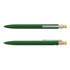 A metal pen set featuring an elegant green finish with silver accents and a wooden clip.