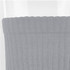 A pair of grey crew socks with a textured ribbed design, featuring a branding logo on the cuff.