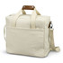 A cream cooler tote bag with a zip closure, sturdy handles, and a removable shoulder strap. It has a front pocket and branding.