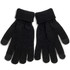 A pair of black knitted gloves with a ribbed cuff and touch-screen fingertips. Features a logo on the wrist.