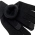 A pair of black gloves with a ribbed cuff, featuring textured tips on the fingers. The gloves have a logo.