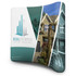 A curved stretch media wall in teal and white, featuring images of residential properties and a logo.