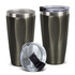 A drink bottle set featuring two olive green vacuum tumblers with stainless steel accents and clear lids.
