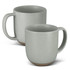 A set of two grey ceramic mugs with a textured finish and a brown base. Each mug has a sturdy handle and a minimalist design.