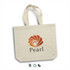 A cream tote bag made from recycled cotton with a logo and two sturdy handles.