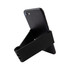 A black Grip Clip Phone Stand holds a smartphone in an upright position, featuring a sleek, minimalist design.