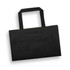 A small flat handle paper bag in black, featuring a landscape orientation and sturdy handles.