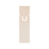 A rectangular bookmark in a light beige color with a cut-out design at the top. It features a logo.