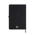 A black A5 notebook made from RPET material, featuring an elastic band closure and a ribbon bookmark.