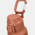 A drink bottle in terracotta colour with a secure lid and a carabiner for easy attachment. Features a branding logo.