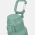 A drink bottle in a soft green colour with a secure lid and a sturdy carrying handle. It features a logo.