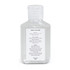 A clear 60ml bottle of hand sanitiser gel with a screw-top lid and a label containing instructions and ingredients.