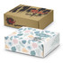 Two die cut boxes, one in brown with a logo and the other in white with pastel leaf patterns.