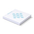 A white sticky pad with a light blue design, containing 100 sheets, featuring a logo.