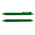 Two green Flow Gel Pens are displayed, featuring smooth designs and grip sections, with a logo on one pen.
