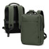 A soft-touch, olive green daily backpack with padded straps and a zippered front pocket. It features a logo on the side.
