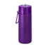 A drink bottle in a vibrant purple hue, featuring a metal construction and a convenient handle.
