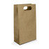 A brown die cut paper wine bag with a handle and flat base. It features a plain design and no visible branding.