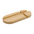 A bamboo phone stand featuring an oval shape with carved slots for stability, showcasing natural wood colour.