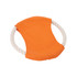 An orange dog toy with a soft fabric centre and a sturdy rope handle.