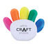 A hand-shaped marker set featuring six vibrant colours: pink, orange, yellow, green, blue, and purple, with a white base.