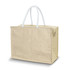 A cream cooler bag with white handles and a zippered compartment. It has a simple, spacious design.