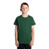 A green youth t-shirt displayed on a child. The shirt has a simple design and features a logo.