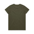 An olive green T-shirt with a classic crew neckline and short sleeves, featuring a logo on the back.